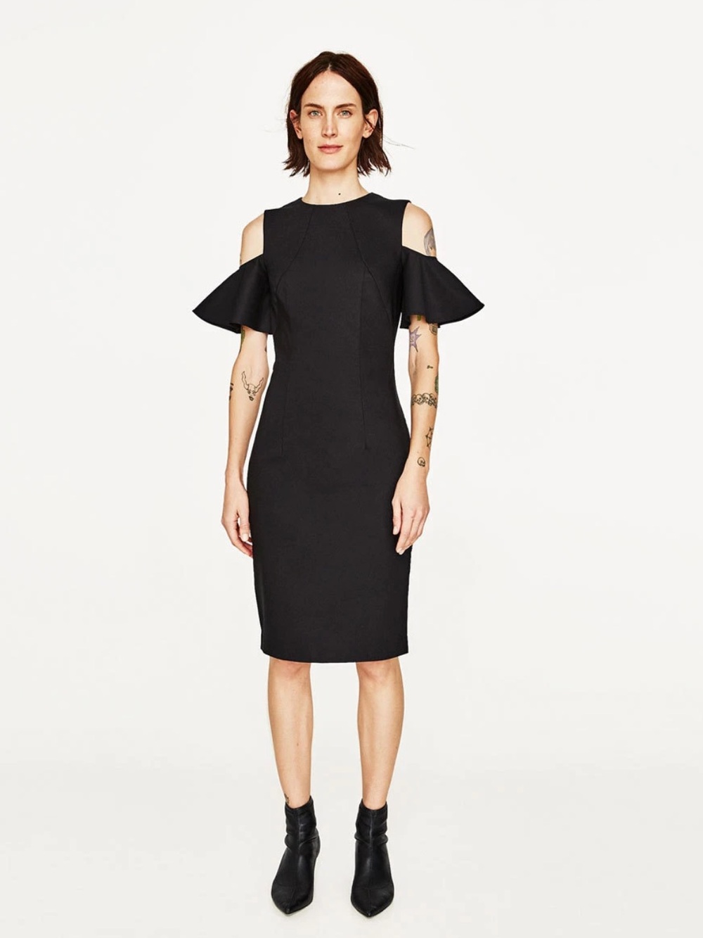 ZARA Black Tube Dress Knee Length Short Frilled Sleeve New Dress Size Small